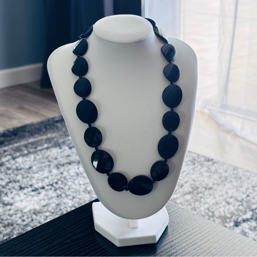 Liz & Co Black Faceted Resin Bead Statement Necklace Gunmetal Chain